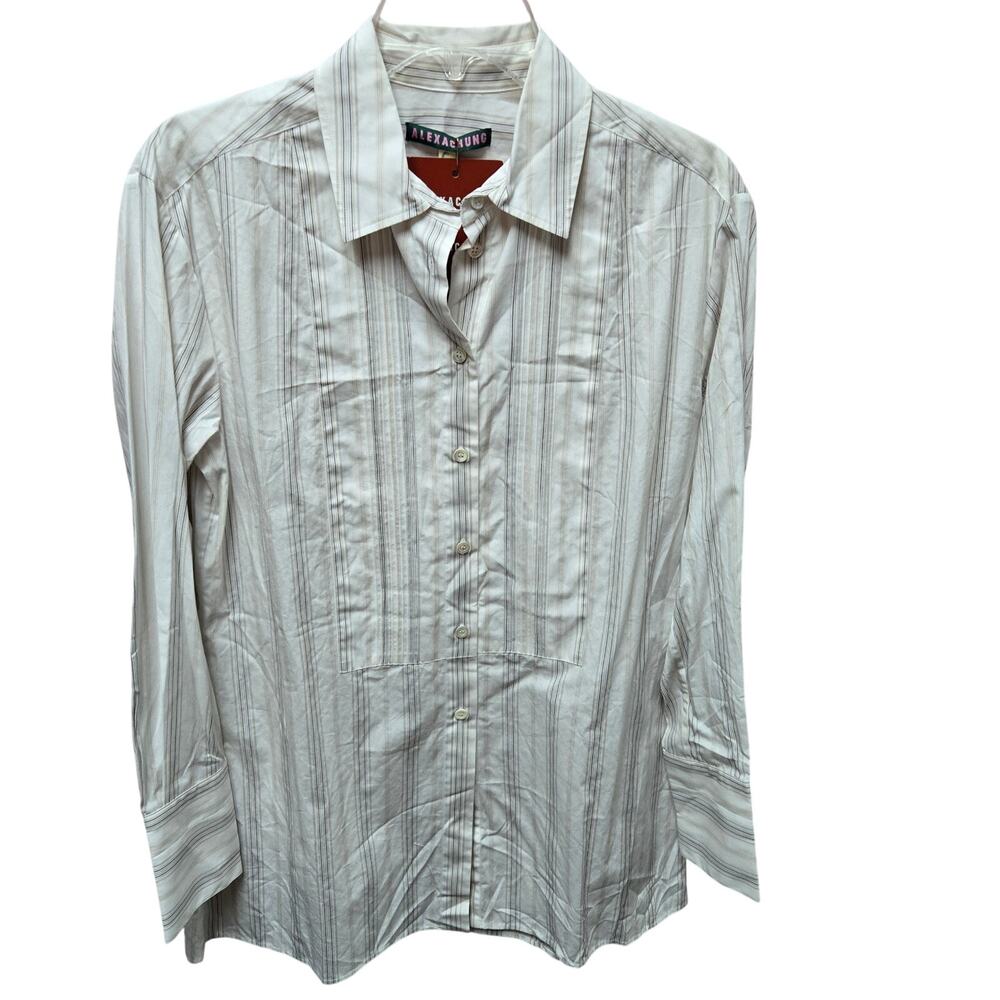 Alexachung Bib Front Long Sleeve Button Shirt Womens 8 Striped NWT